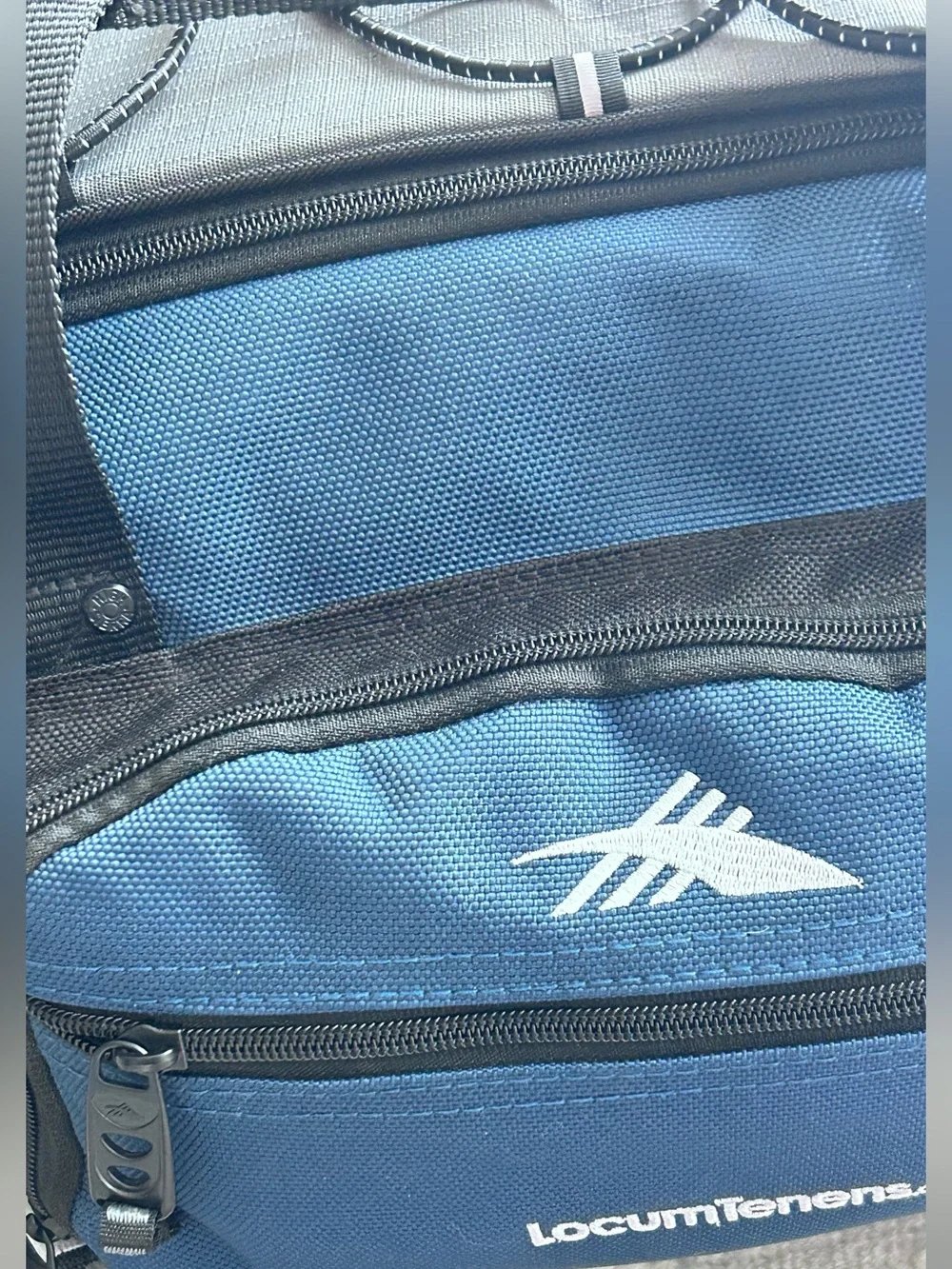 Blue and Black Duffel Bag with Side Pocket
